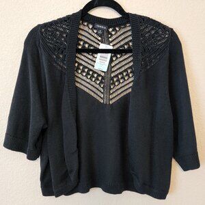 Torrid Black Crochet Back Drape Bolero Shrug 3/4 Sleeve NWT - Sz 2